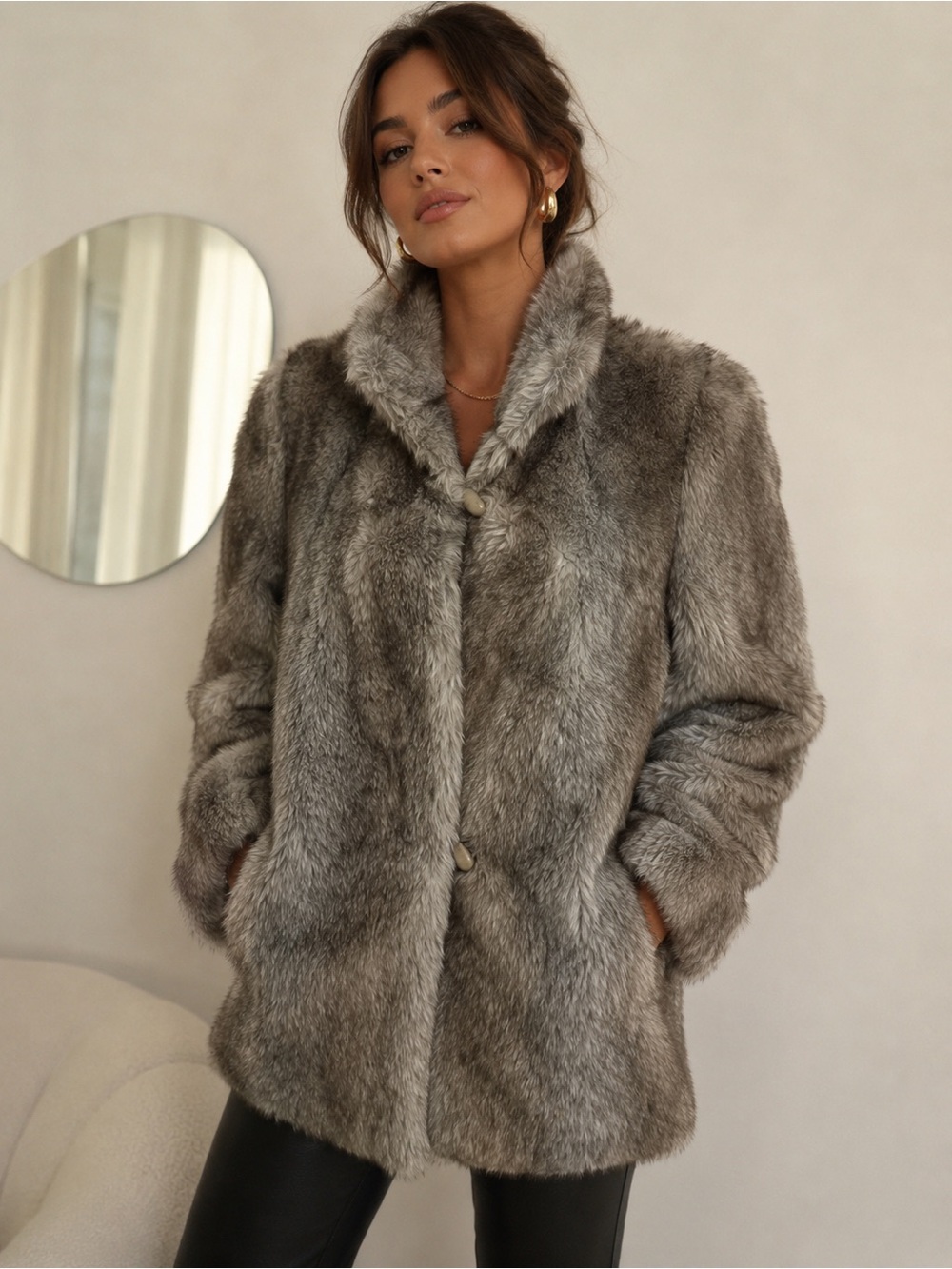 Jacques Saint Laurent for Genelle Faux Fur Coat/Size 12 Vintage